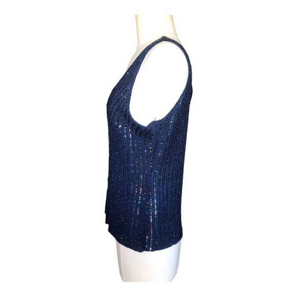 Sigrid Olsen Women’s Double V-neck Sequin Navy Blue Special Occasion Tank Med - Picture 7 of 11